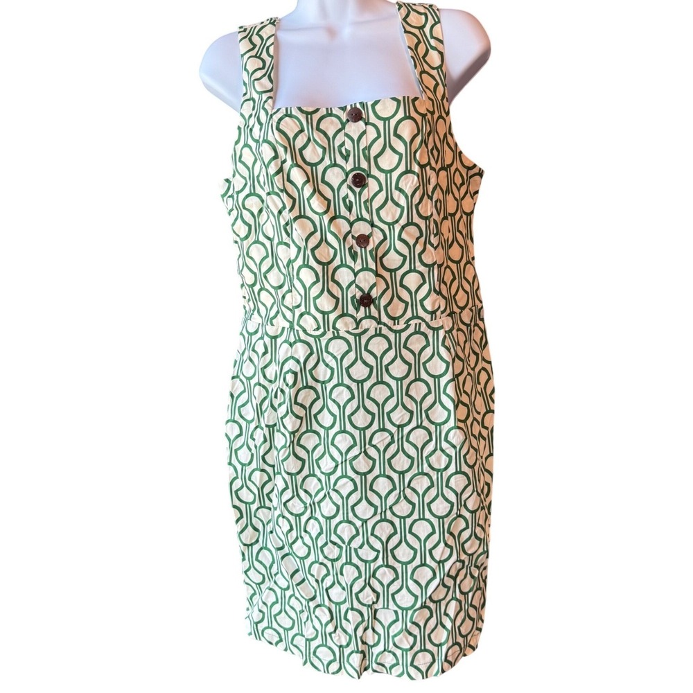 Monteau Los Angeles Green Geometric Button Front Midi Dress Size Large